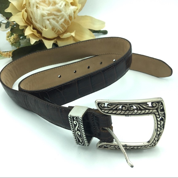 Brighton Accessories - Brighton Brown Croc Embossed Leather Belt 30 M